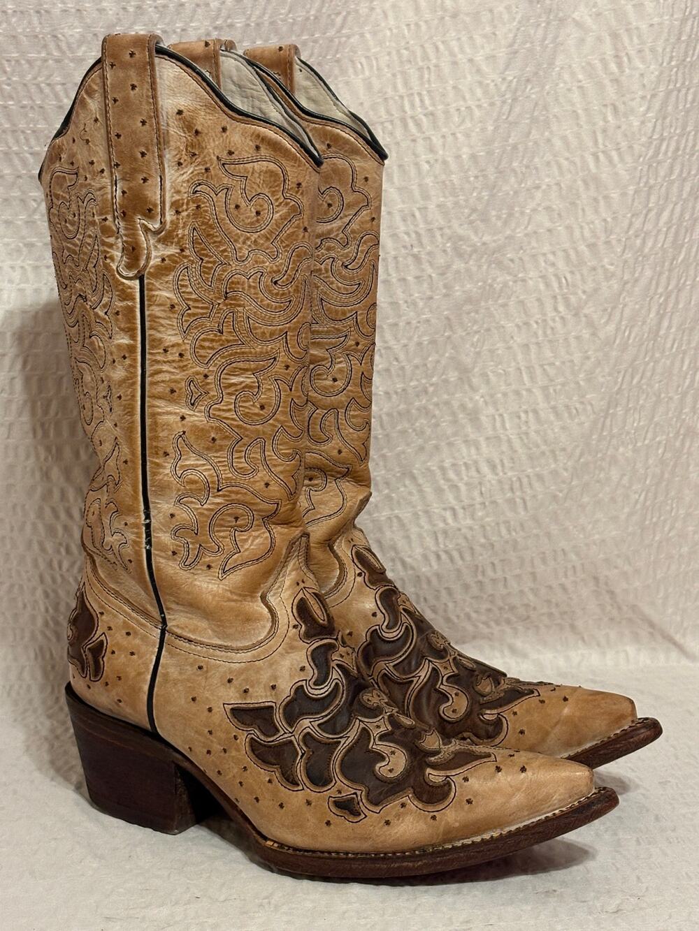 JB Dillon Reserve Handmade Mexico Decorative Inlay Snip Toe Womens Boots 6.5 EUC